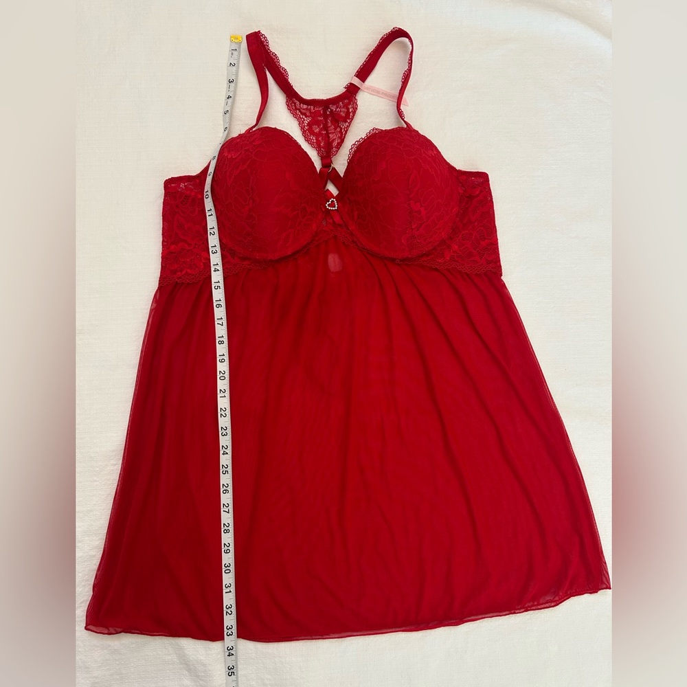 NWOT Daisy Fuentes Red Lace Push Up Babydoll Negligee Thong Panty Set 1X - Picture 8 of 10